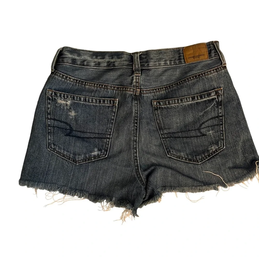 American Eagle Denim Shorts Womens 6 Blue Excellent Floral Embroidered Cut Off